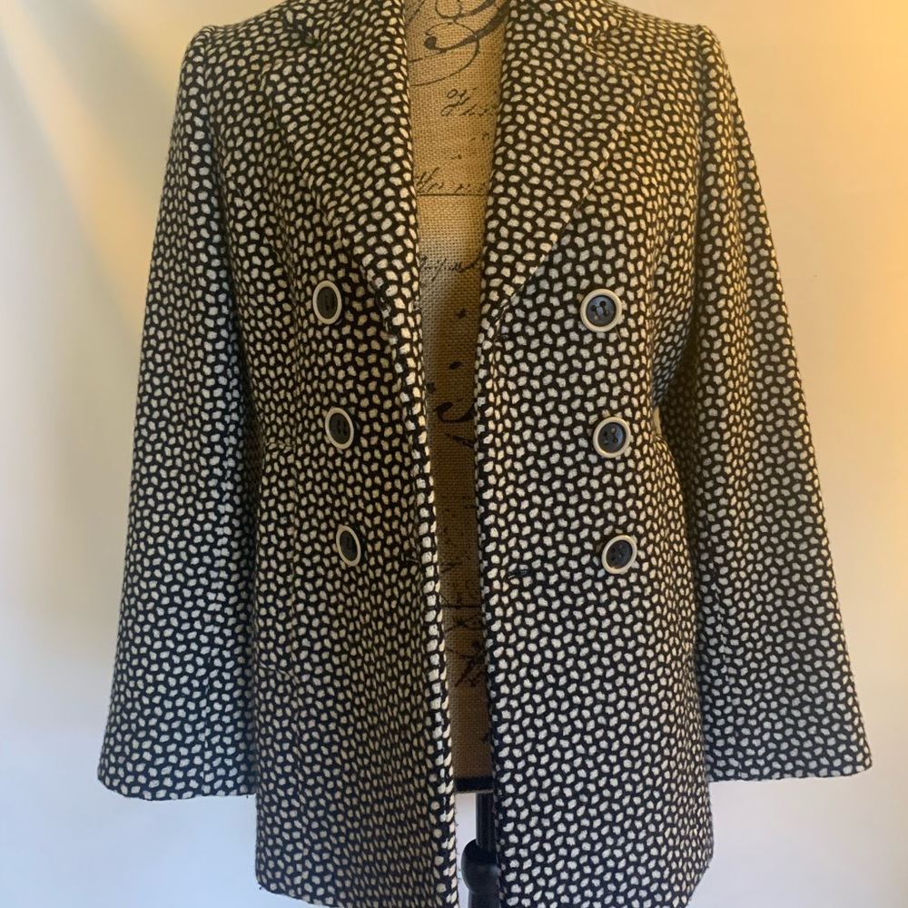 Vintage Austin Reed London New York Virgin Wool Blend Size 4 Black/White Coat